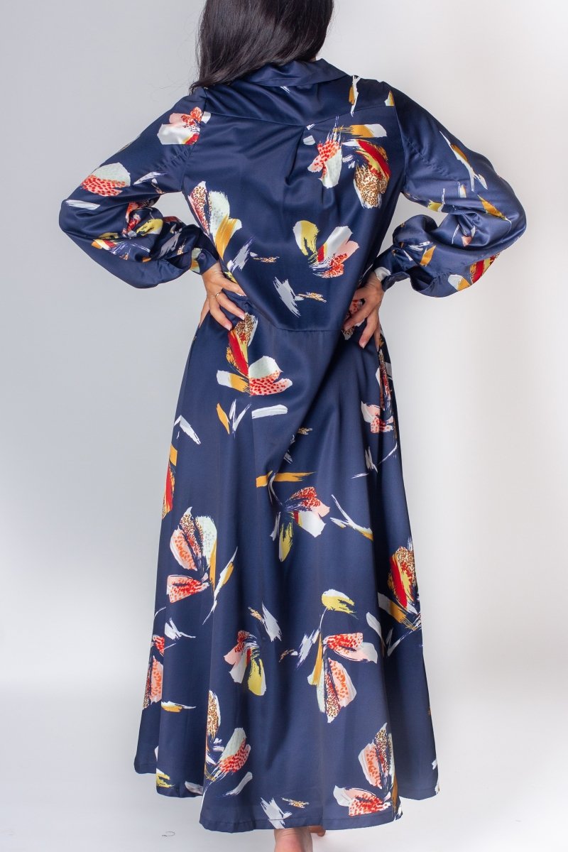 ALINA DRESS (NAVY/PATTERN) 49" - Dress - Yakira Bella