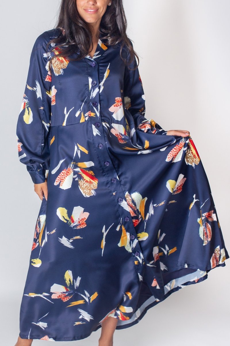 ALINA DRESS (NAVY/PATTERN) 49" - Dress - Yakira Bella