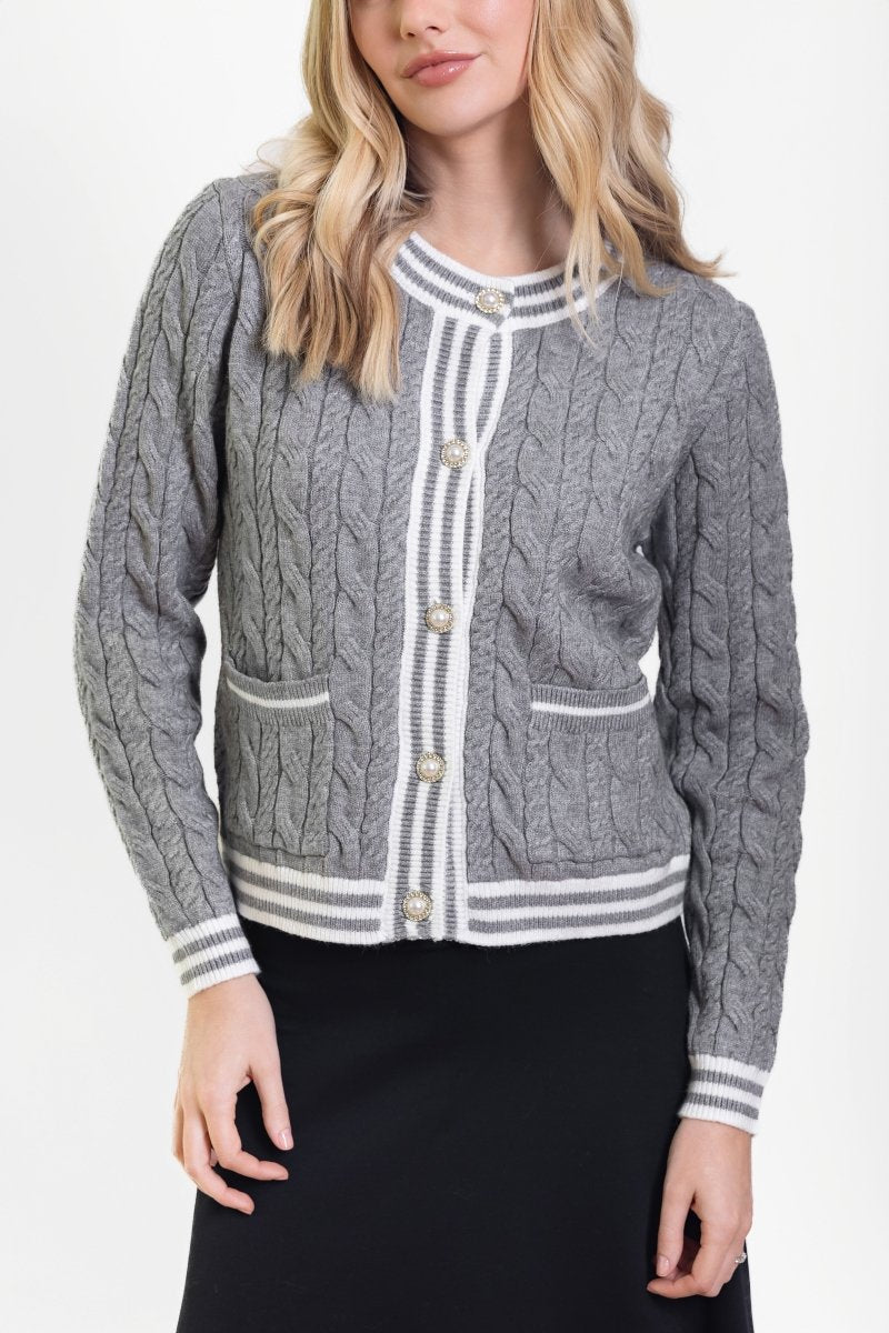 ANN CARDIGAN (GRAY/IVORY) - Top - Yakira Bella