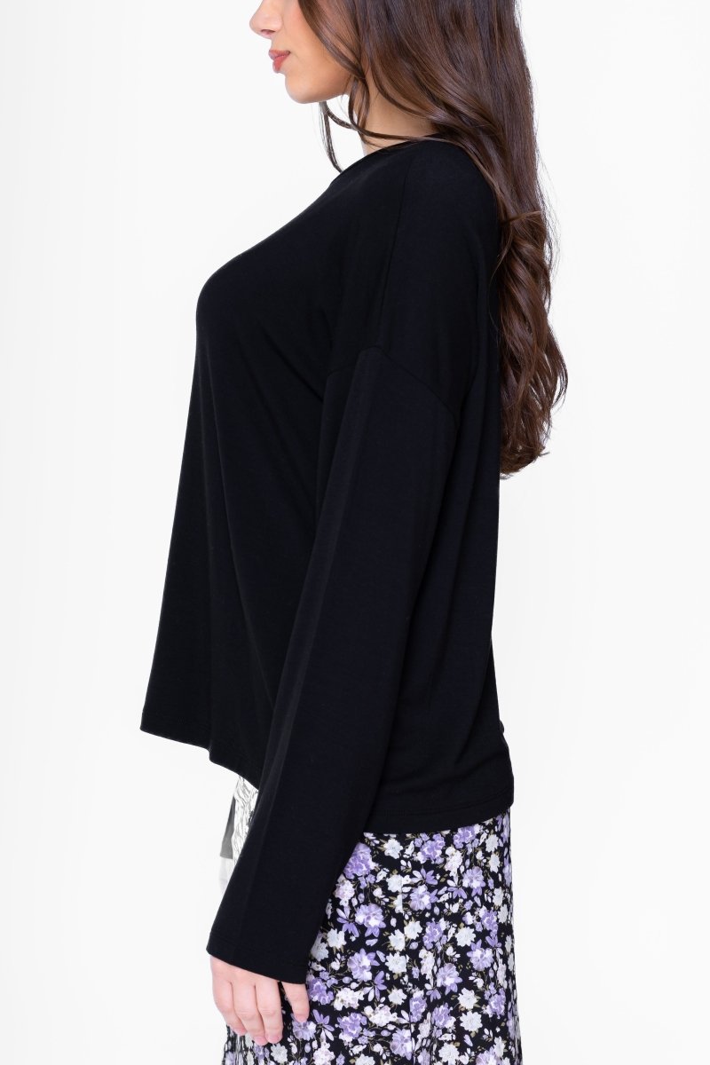 BOXY LONG SLEEVE TEE (BLACK) - Top - Yakira Bella