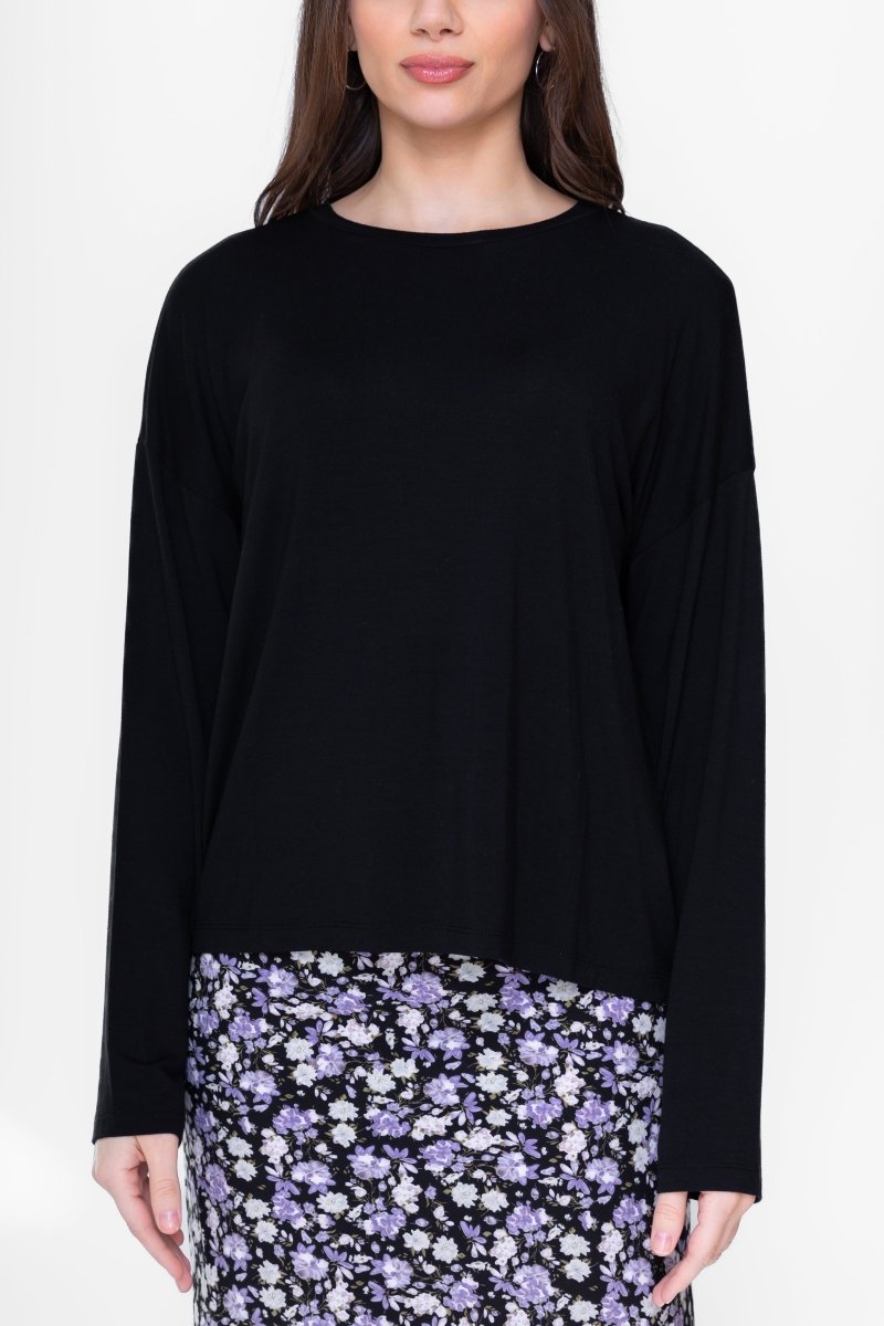 BOXY LONG SLEEVE TEE (BLACK) - Top - Yakira Bella