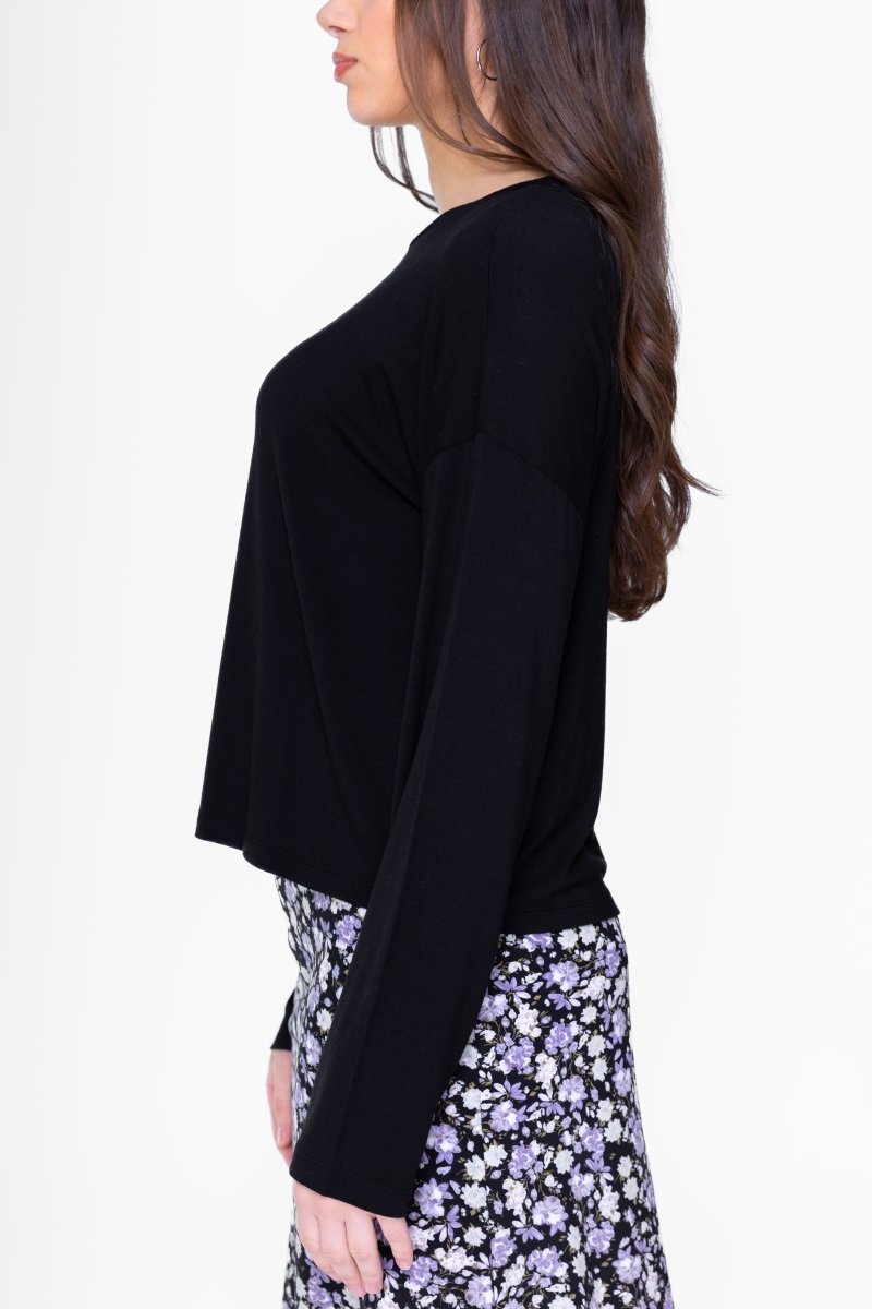 BOXY LONG SLEEVE TEE CROPPED (BLACK) - Top - Yakira Bella