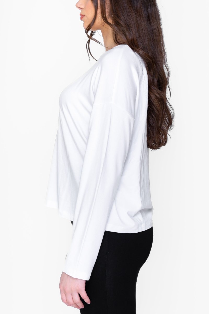 BOXY LONG SLEEVE TEE (WHITE) - Top - Yakira Bella