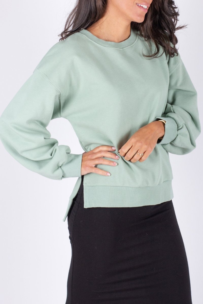 CREWNECK SIDE SLIT SWEATSHIRT (LIGHT GREEN) - Top - Yakira Bella