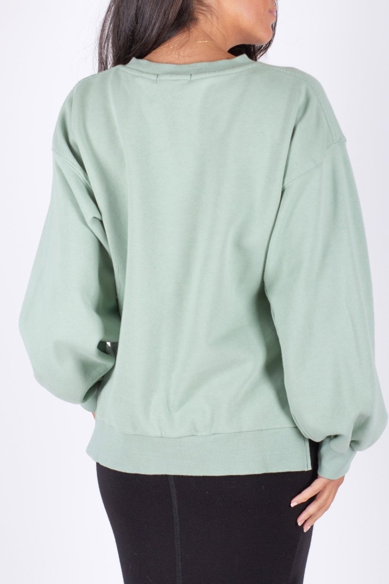 CREWNECK SIDE SLIT SWEATSHIRT (LIGHT GREEN) - Top - Yakira Bella