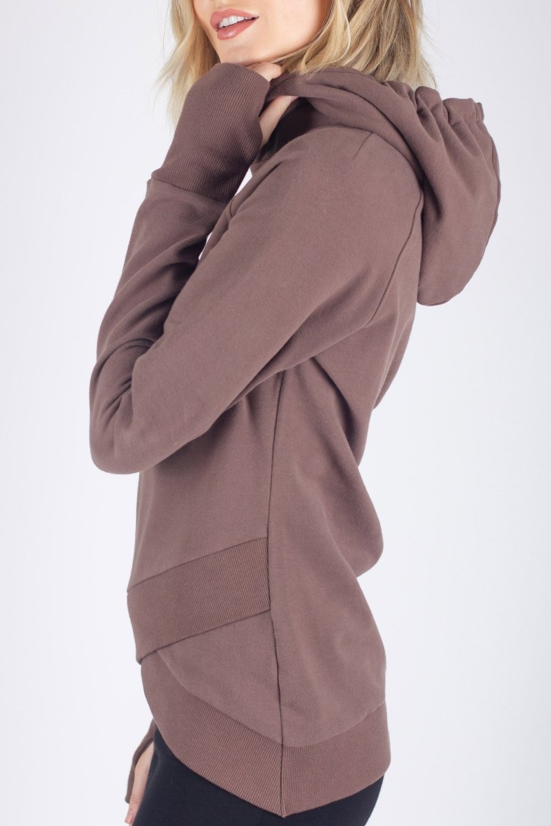 CROSSOVER HEM HOODIE (BROWN) - Top - Yakira Bella