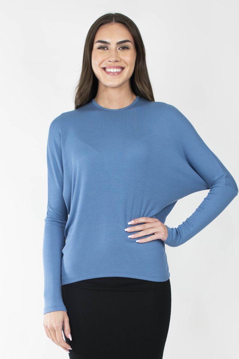 DOLMAN RIBBED CREW (DENIM) - Top - Yakira Bella