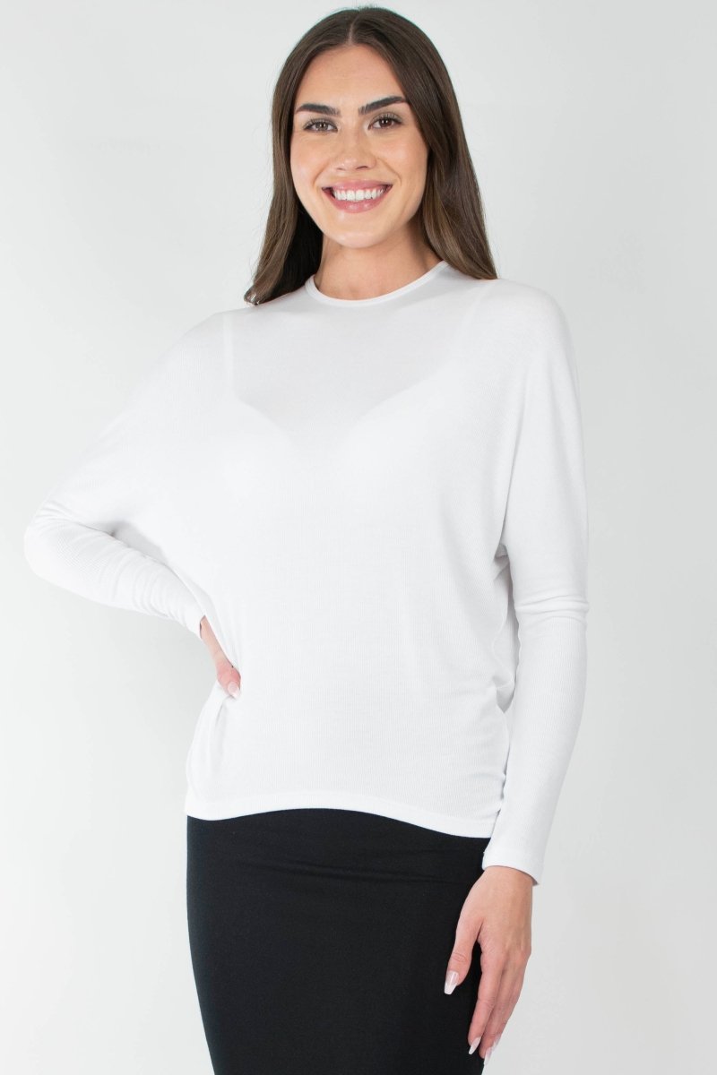 DOLMAN RIBBED CREW (WHITE) - Top - Yakira Bella