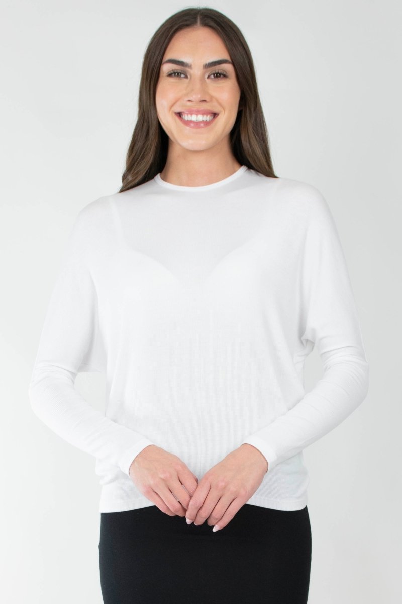 DOLMAN RIBBED CREW (WHITE) - Top - Yakira Bella