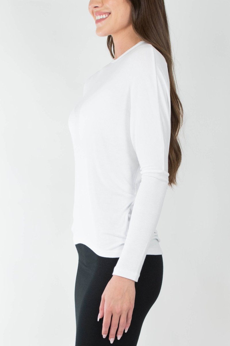 DOLMAN RIBBED CREW (WHITE) - Top - Yakira Bella