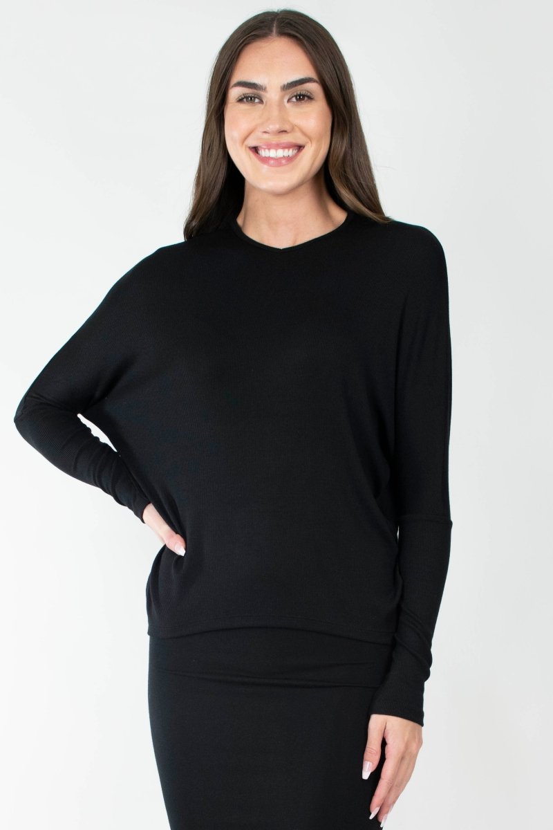 DOLMAN RIBBED V (BLACK) - Top - Yakira Bella