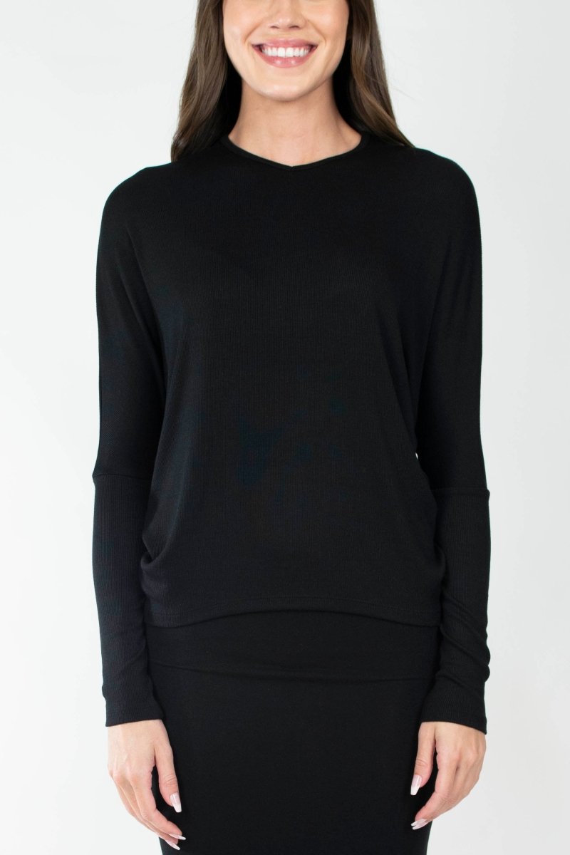 DOLMAN RIBBED V (BLACK) - Top - Yakira Bella