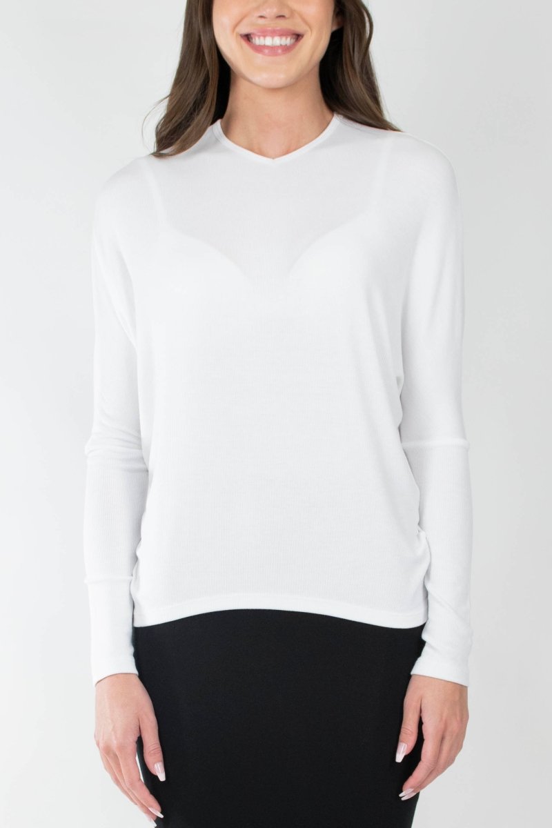 DOLMAN RIBBED V (WHITE) - Top - Yakira Bella