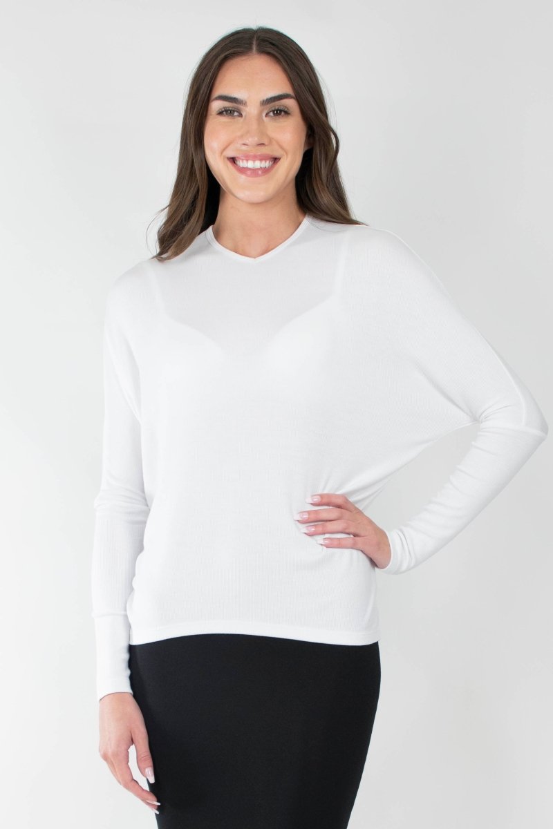 DOLMAN RIBBED V (WHITE) - Top - Yakira Bella