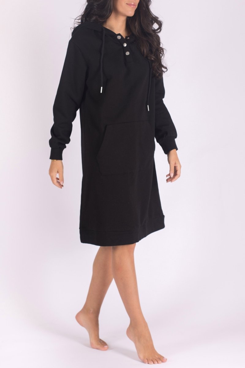 HOODIE DRESS 38" (BLACK) - Dress - Yakira Bella