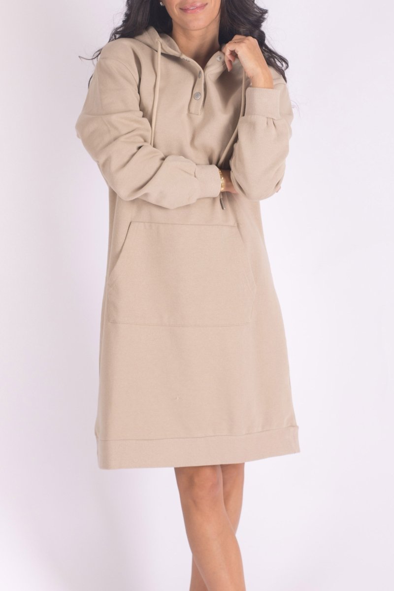 HOODIE DRESS 38" (KHAKI) - Dress - Yakira Bella