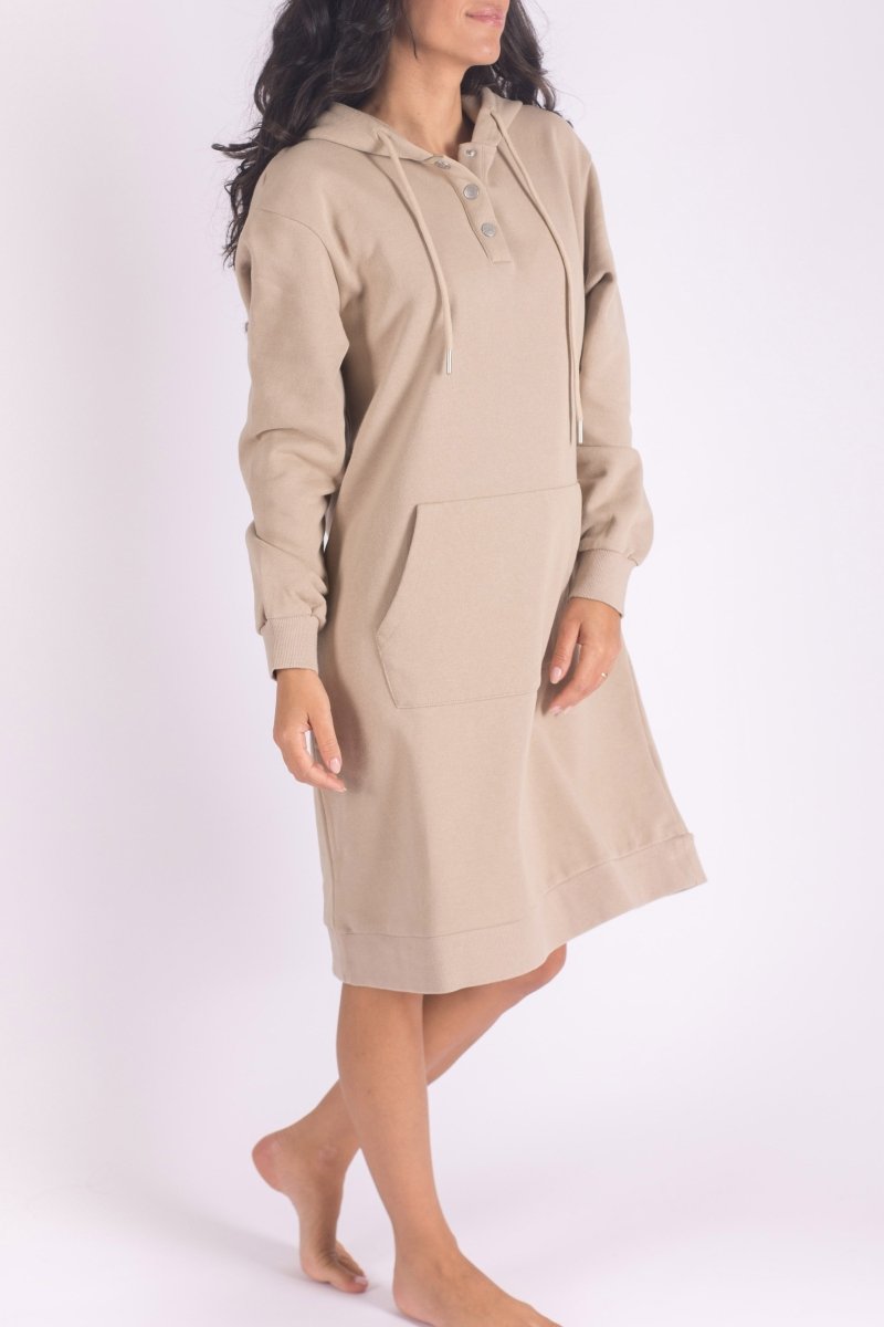 HOODIE DRESS 38" (KHAKI) - Dress - Yakira Bella