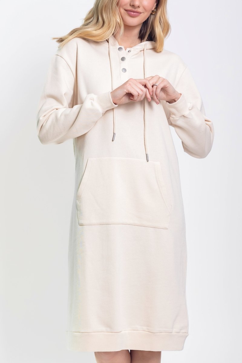 HOODIE DRESS 42" (BEIGE) - Dress - Yakira Bella