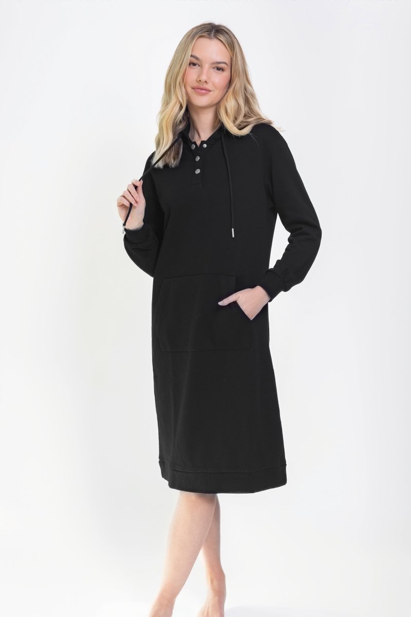 HOODIE DRESS 42" (BLACK) - Dress - Yakira Bella