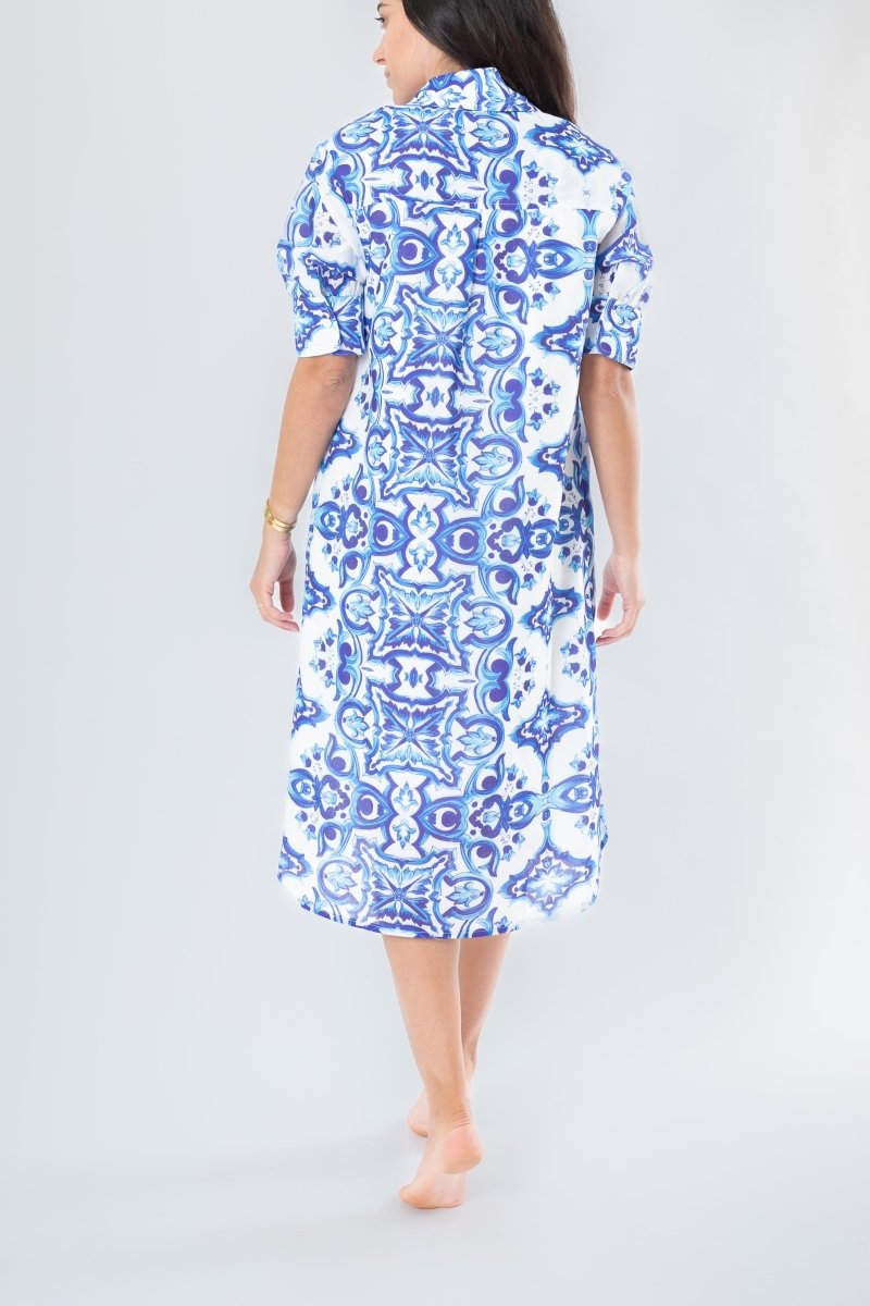 LAILA DRESS (WHITE/BLUE) 41" - Dress - Yakira Bella