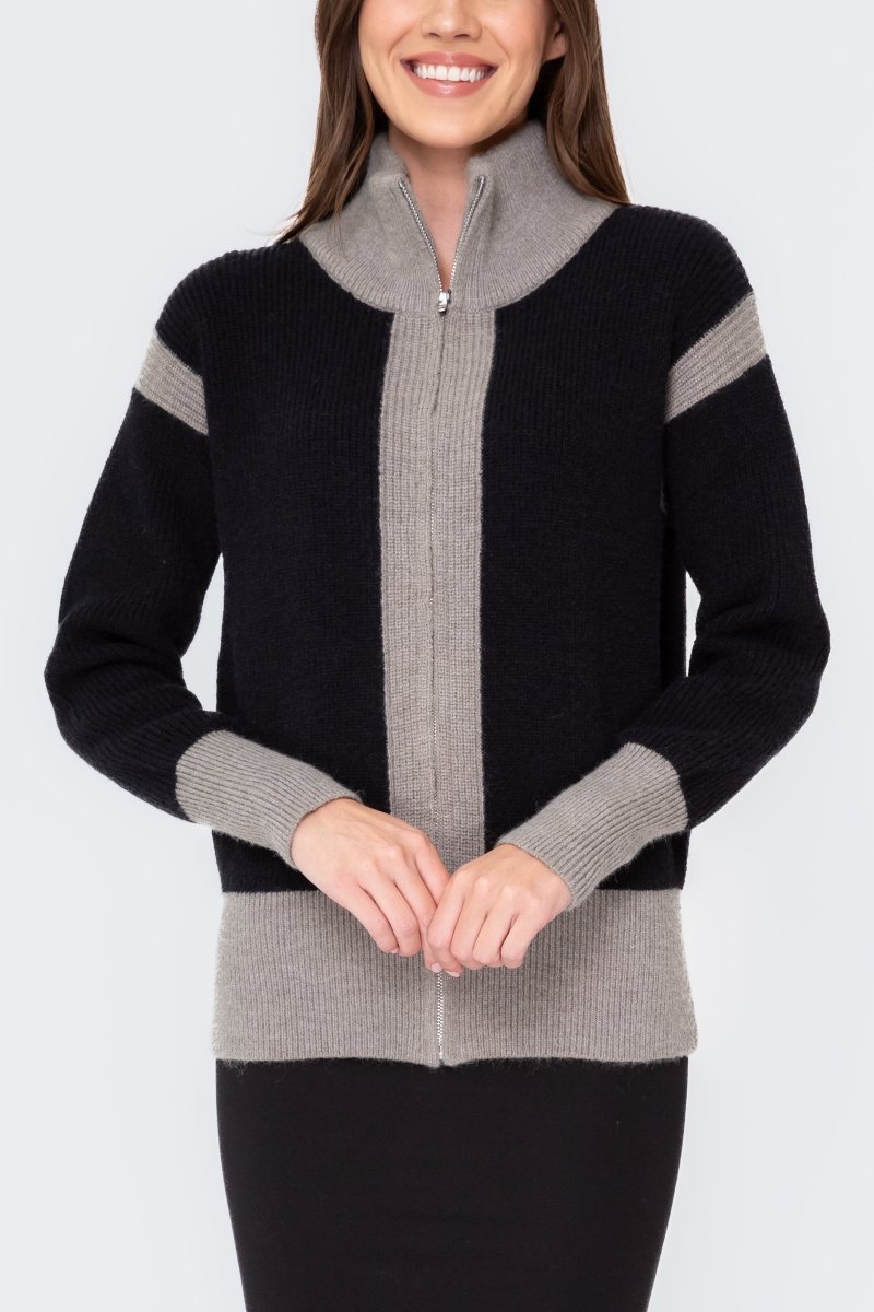 MOCK ZIP SWEATER (BLACK/GREY) - Top - Yakira Bella