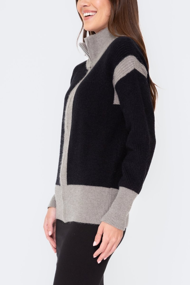 MOCK ZIP SWEATER (BLACK/GREY) - Top - Yakira Bella