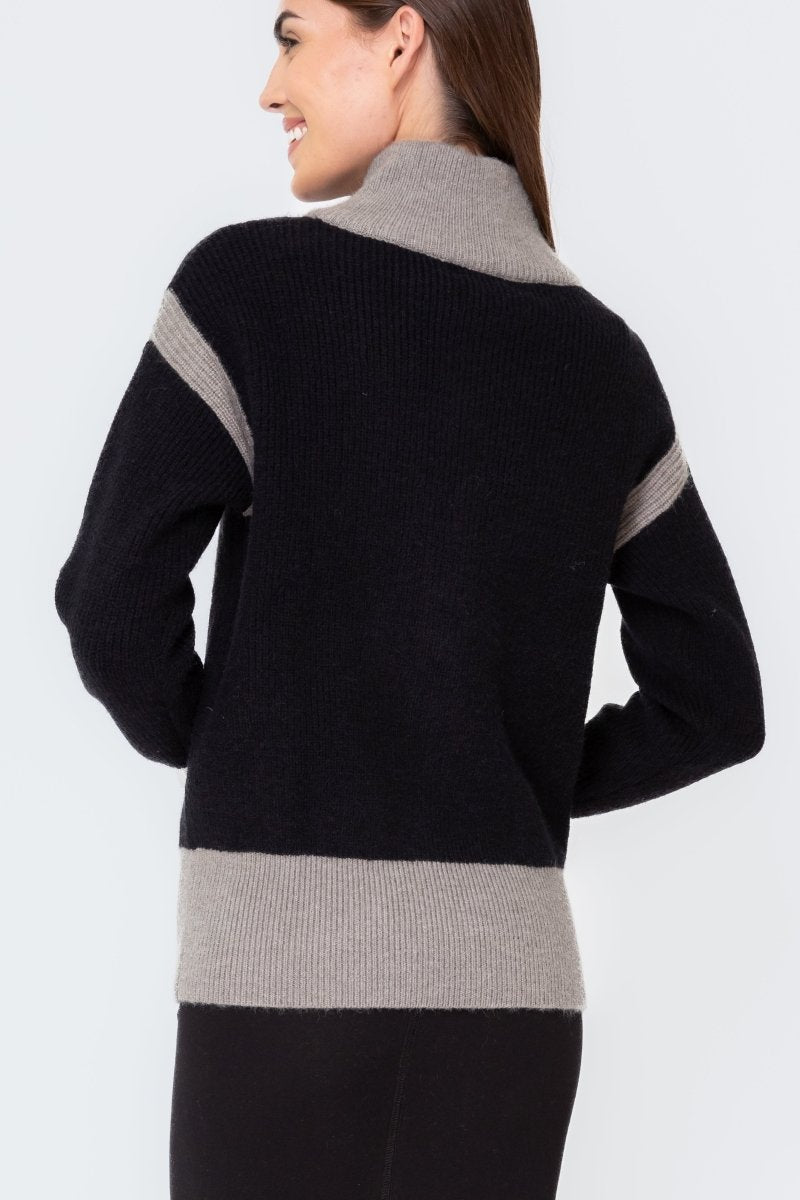 MOCK ZIP SWEATER (BLACK/GREY) - Top - Yakira Bella