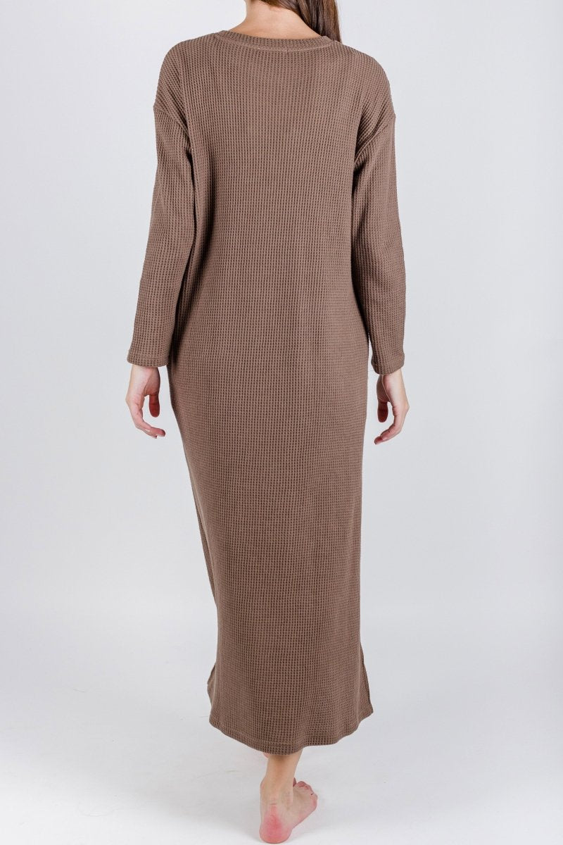 REESE DRESS WAFFLE Long Sleeve (BROWN) - Dress - Yakira Bella