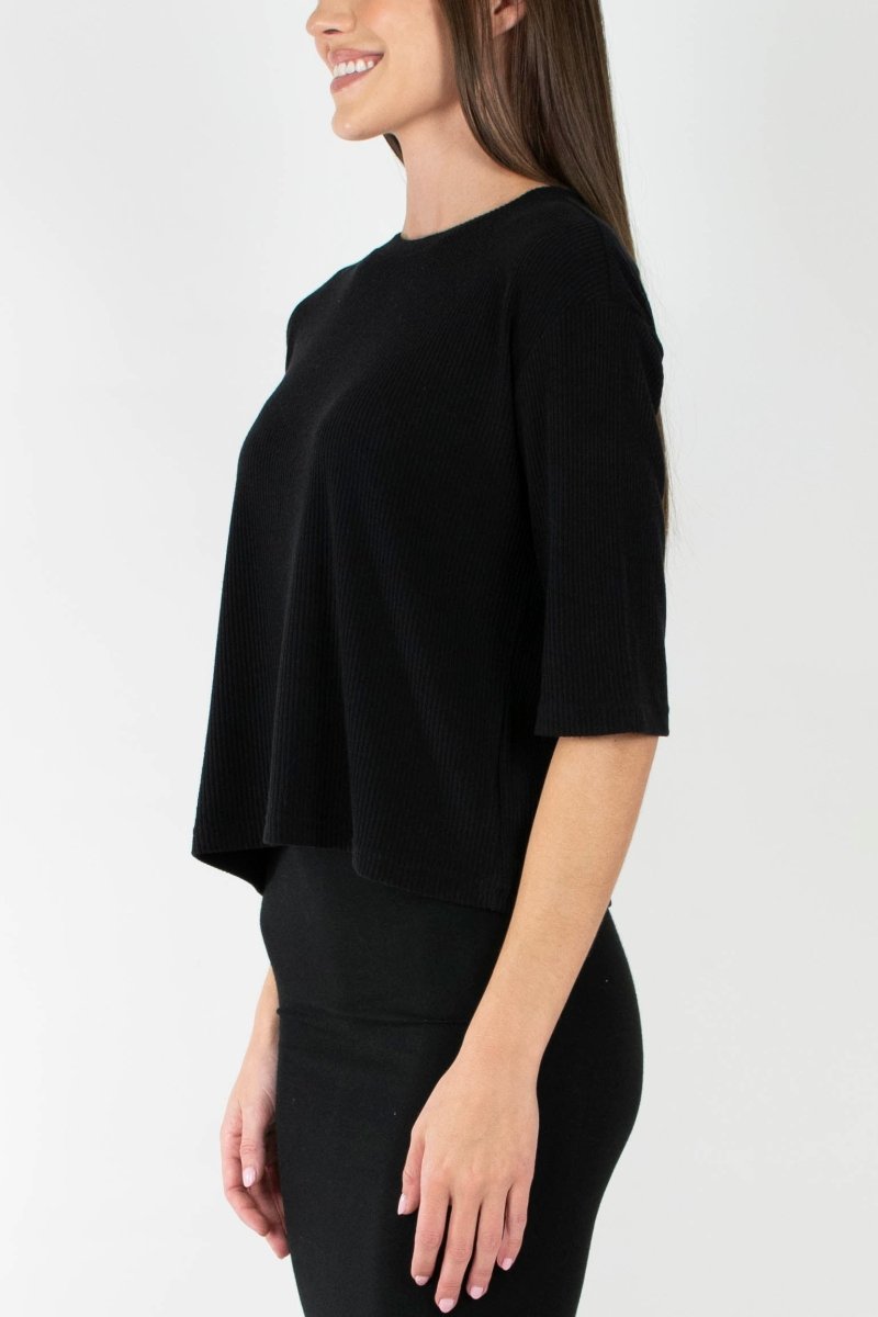 REMI TEE RIBBED (BLACK) - Top - Yakira Bella