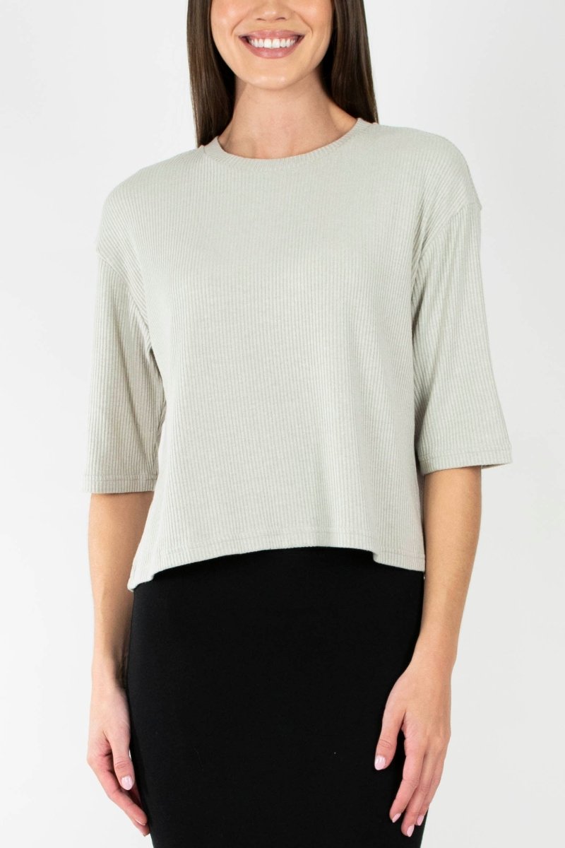 REMI TEE RIBBED (STONE) - Top - Yakira Bella