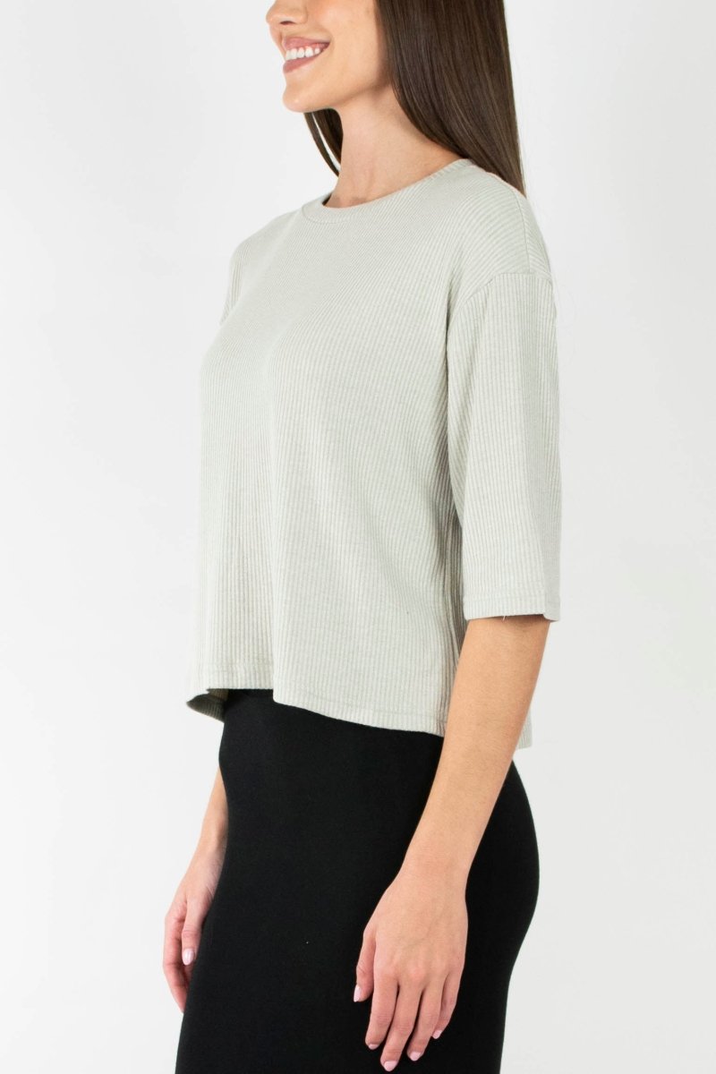 REMI TEE RIBBED (STONE) - Top - Yakira Bella