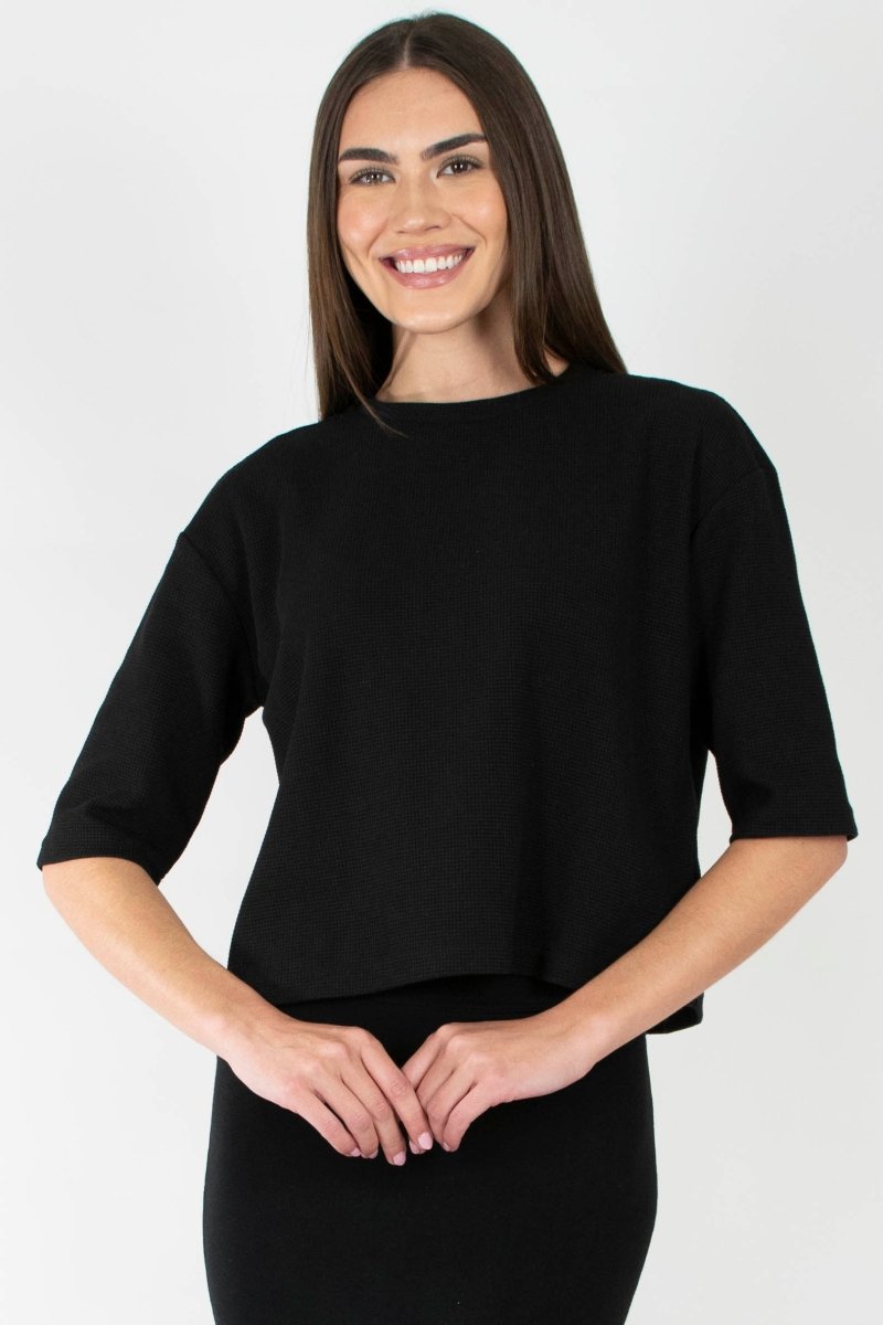 REMI TEE WAFFLE KNIT (JET BLACK) - Top - Yakira Bella