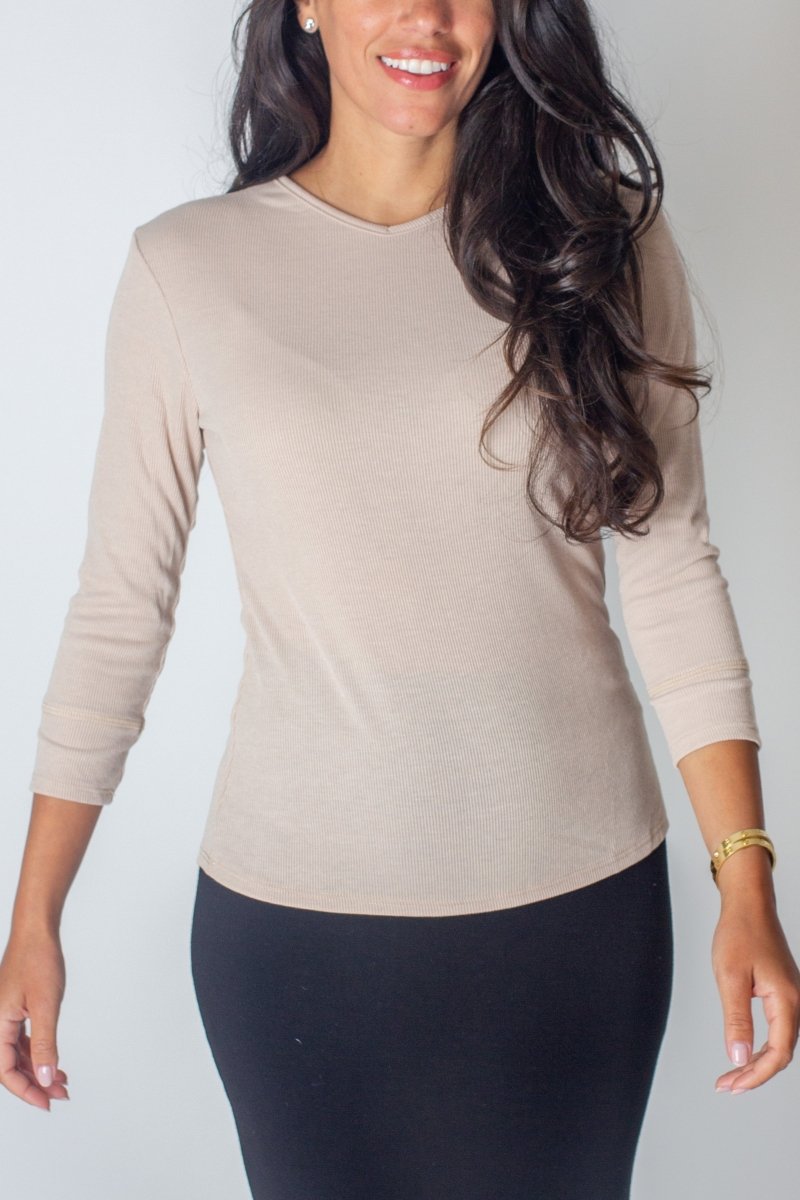 ROMI TEE 3/4 SLEEVE (BEIGE) - Top - Yakira Bella