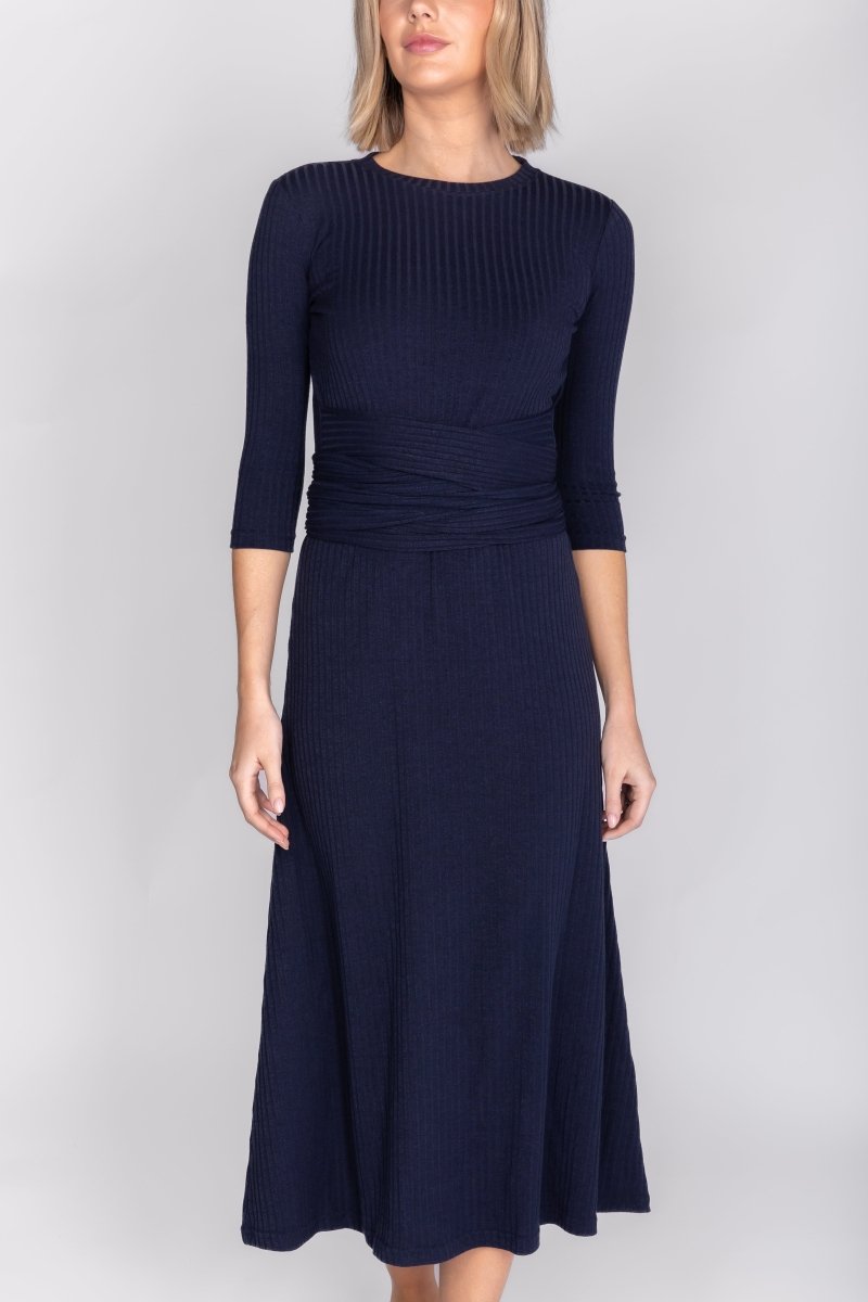 SARAH DRESS 3/4 SLEEVES (NAVY) - Dress - Yakira Bella