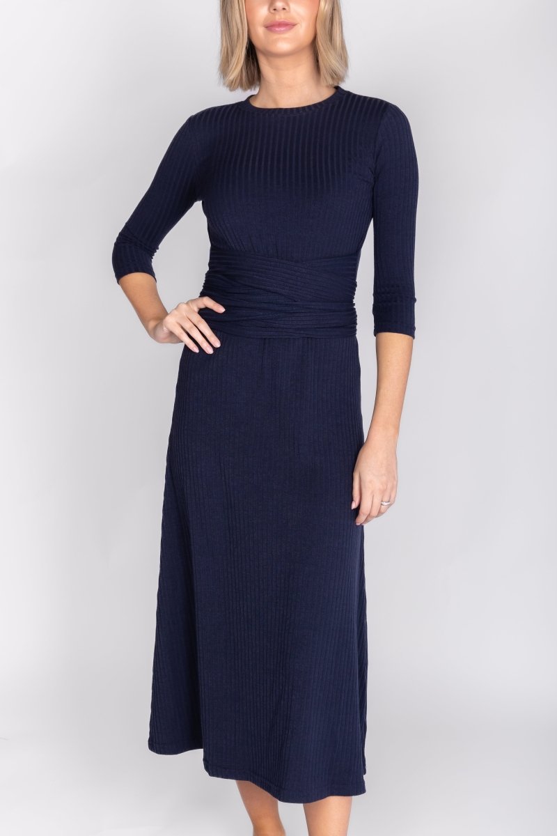 SARAH DRESS 3/4 SLEEVES (NAVY) - Dress - Yakira Bella