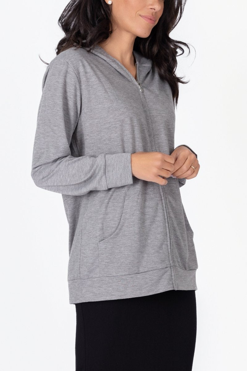 ZIP - UP CARDIGAN (GREY) - Top - Yakira Bella