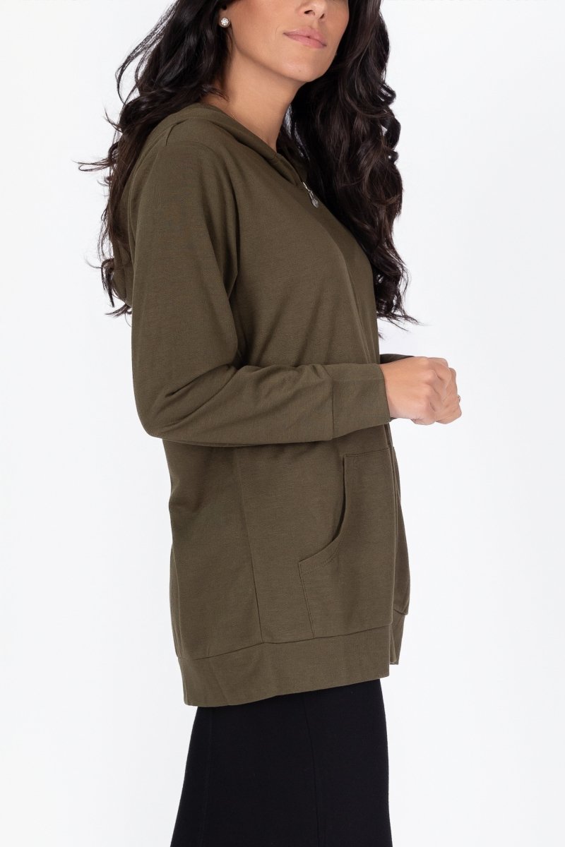 ZIP - UP CARDIGAN (OLIVE) - Top - Yakira Bella