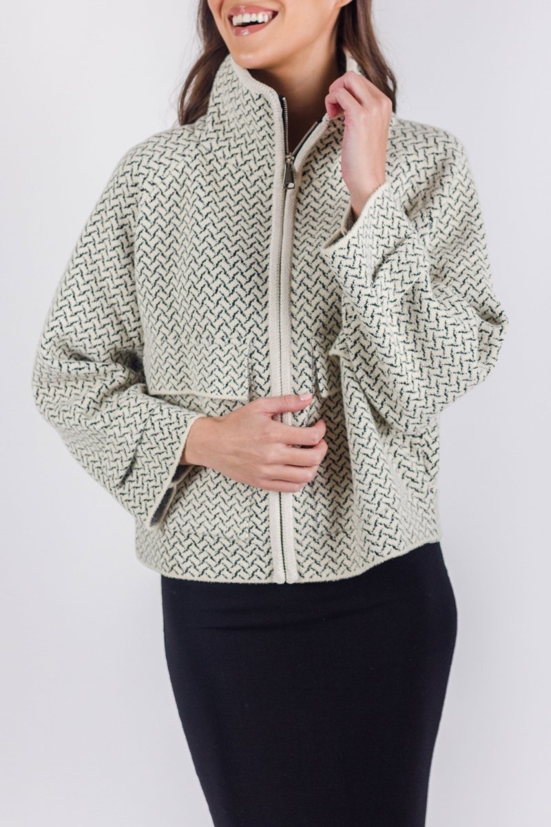 ZIP UP SWEATER JACKET (CREAM) - Top - Yakira Bella